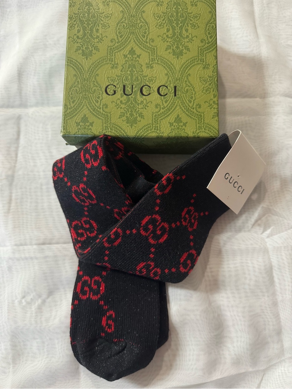 Black long Socks w/Red GG iconic logo print. New in Damask Gucci Box - See Notes - Picture 6 of 9
